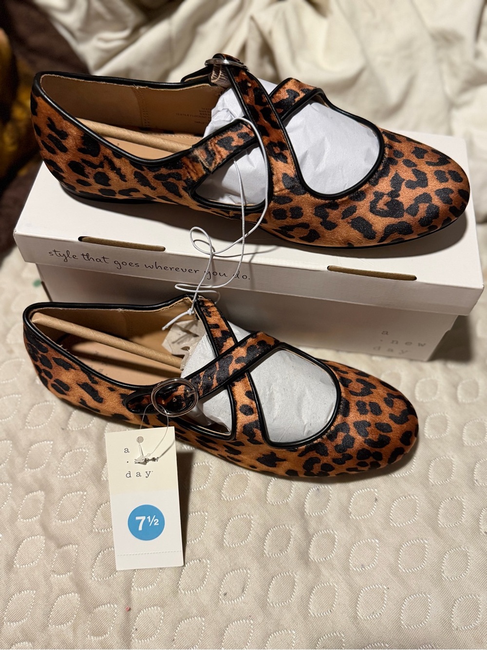 a new day Leopard Print Mary Jane Flats in Brown and Black